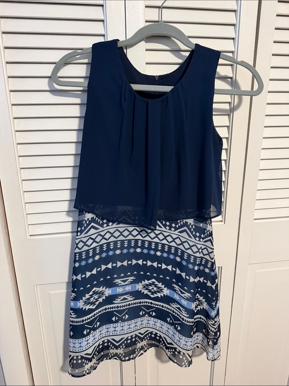 Women’s Navy Blue Patterned Overlay Dress